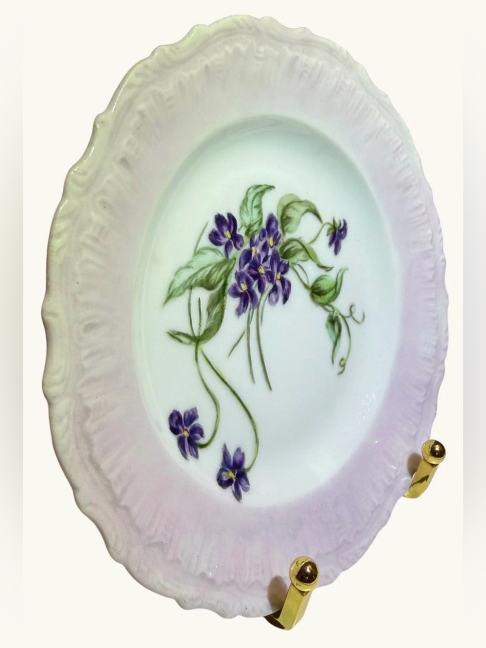 Violet Floral Bread Plate 6.5” Lavender Scalloped Rim Vintage - Picture 3 of 4